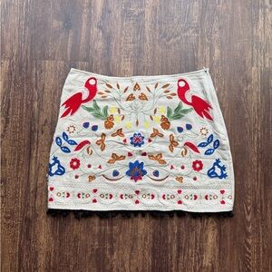 Altar'd State Women’s Tan Linen Blend Embroidered Bird Flower Mini Skirt -Size M